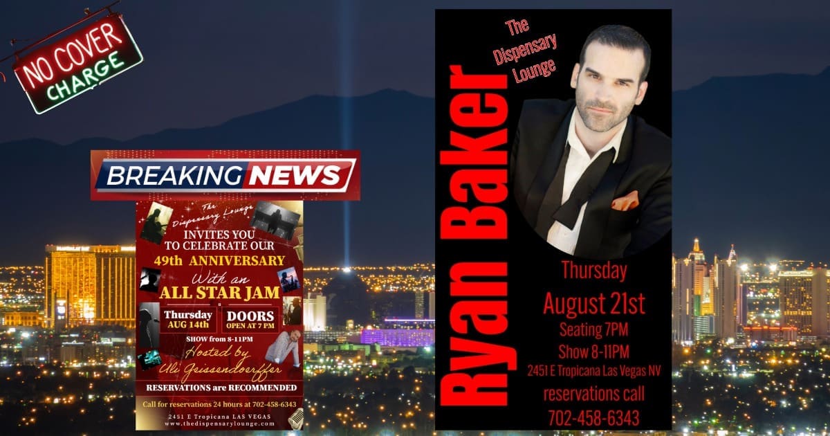 Split image with Las Vegas skyline at night.